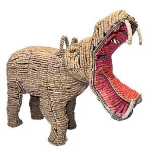 Pottery Barn Kids Moo Deng Handmade Hippo Coconut Tree Bead 17" Hippopotamus